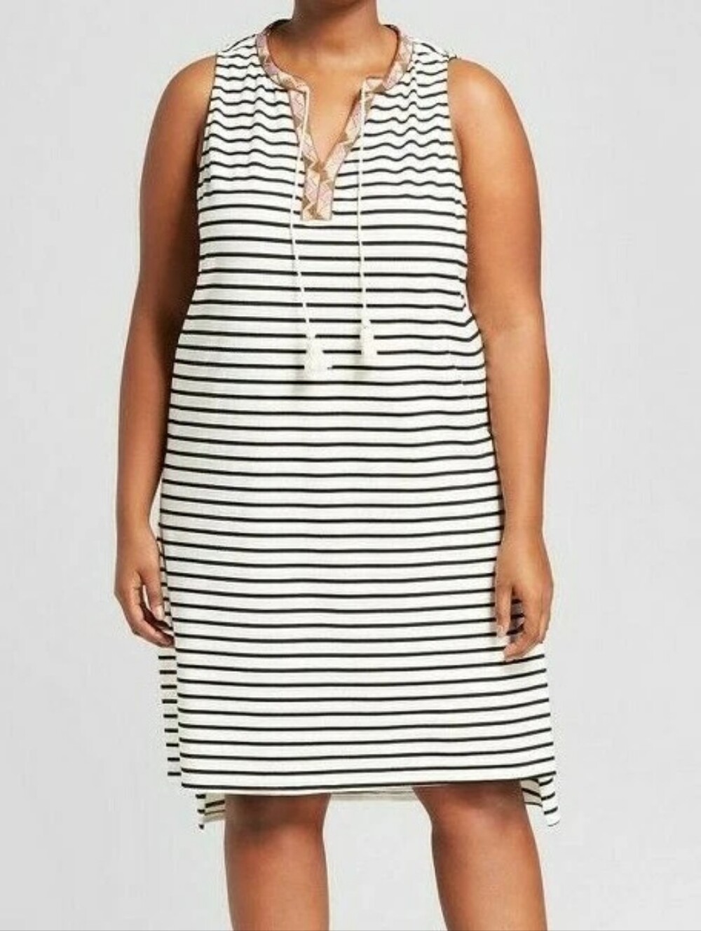 Ava & Viv Black and White Striped Sleeveless Dress Plus Sz 1X